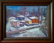 Картина, пейзаж, къщи, худ. Ал. Димитров, 1980-те год., снимка 1