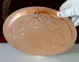 Меден поднос,плато,релефно кована чиста червена мед. , снимка 3