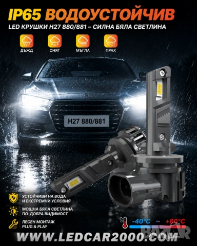 LED Крушки H27 / 880 / 881 – 20000LM | 6000K Бяла Светлина