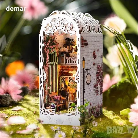 Комплект за кътче за книги за възрастни с LED светлина, 3D дървен пъзел, (Тайната градина), снимка 7 - Пъзели - 55540556