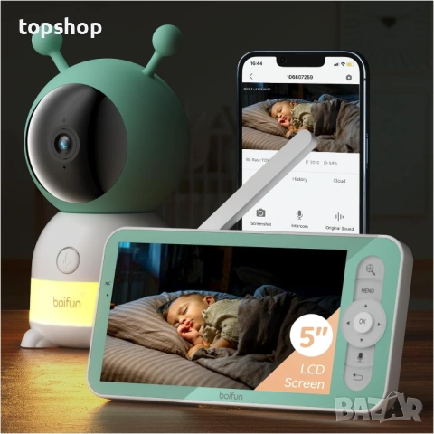 Смарт Бебефон BOIFUN 6T (2K Видео, 5'' Екран + Приложение за Телефон, WiFi, Нощна лампа), снимка 3 - Бебефони - 54693365