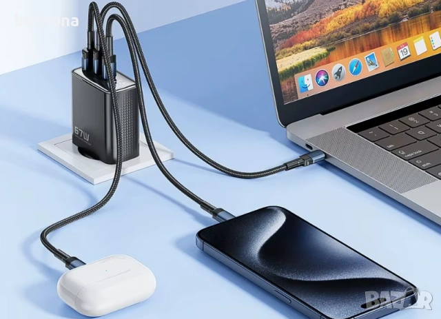 Мощно зарядно с дисплей за телефон, таблет, лаптоп 67W Toock USB type C, снимка 3 - Друга електроника - 54400080