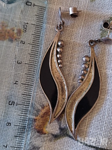 Масивни сребърни обеци с емайл, снимка 2 - Обеци - 54142052