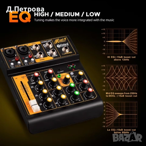 Mini 4 аудио миксер / sound card / 48V / Bluetooth / стрийминг, снимка 4 - Ресийвъри, усилватели, смесителни пултове - 54020764