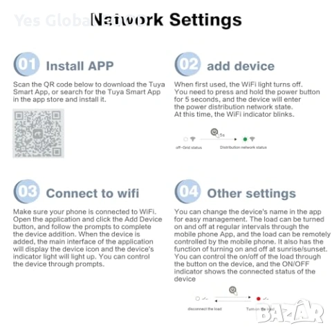 WiFi смарт таймер Ailao Tuya 4P 63A GTS8-W, снимка 6 - Друга електроника - 54552947