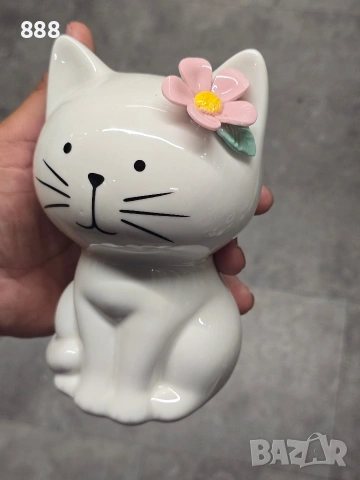 фигурка коте с цвете, снимка 2 - Декорация за дома - 55063871