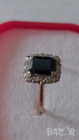 Златен пръстен със сапфир и брилянти, снимка 7 - Пръстени - 50964823