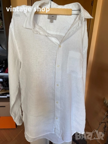 Мъжка ленена риза H&M, размер XL, снимка 5 - Ризи - 54940110
