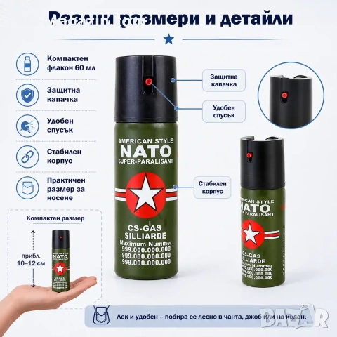 Лютив спрей за самозащита кучета NATO газов парализиращ самоотбрана нападение за жени дамски кучегон, снимка 8 - Оборудване и аксесоари за оръжия - 51014780