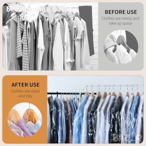 Нови Прозрачни калъфи за дрехи 35 броя 60x140 см за костюми и ризи против прах, снимка 7 - Други стоки за дома - 54046924