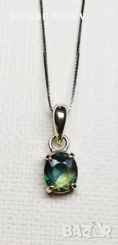 Ръчно колие с естествен австралийски двуцветен Сапфир 1.22ct VVS с верижка и Сертификат, снимка 2 - Колиета, медальони, синджири - 55229054