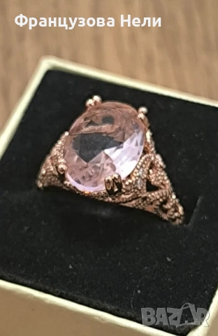 Сребърен пръстен с розов Морганит, снимка 2 - Пръстени - 54672148