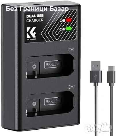 Ново двойно Зарядно за 2 батерии Nikon EN-EL14 USB-C Micro USB D5100 D5200 D5600