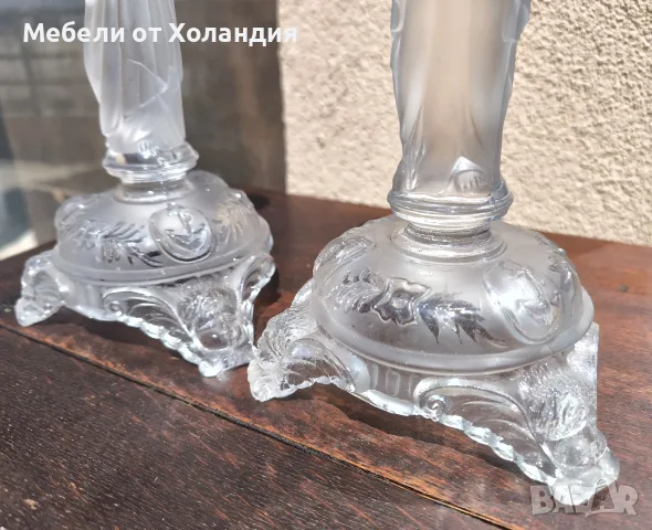 Двойка свещници Val Saint Lambert, снимка 6 - Антикварни и старинни предмети - 55294201