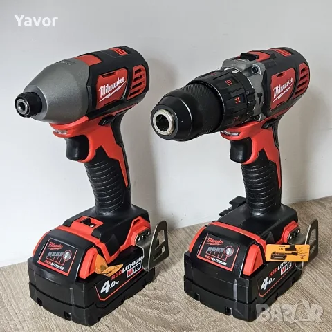 НОВ комплект Milwaukee M18 ударен гайковерт и винтоверт с 2 батерии 4Ah, зарядно и куфар, снимка 4 - Винтоверти - 55415587
