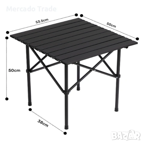 Сгъваема маса Mercado Trade, За къмпинг, градина, плаж, Черен, снимка 4 - Къмпинг мебели - 54283678