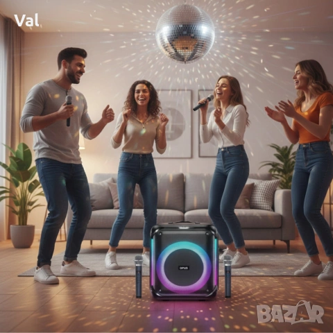 Караоке тонколона с Bluetooth, дистанционно управление и 2 безжични микрофона, снимка 4 - Тонколони - 54827047