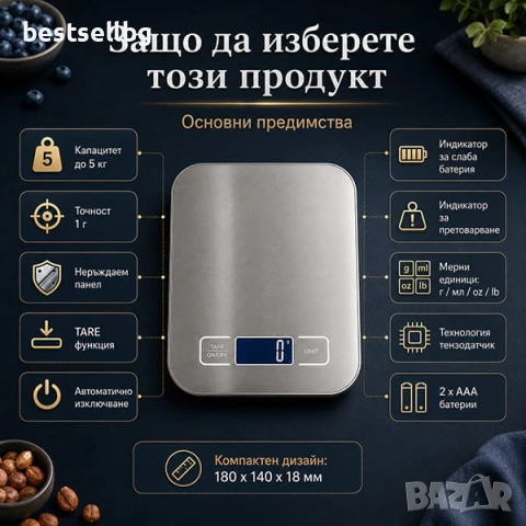 Кухненска електронна везна 5 кг / 1 г за храна готвене сладкарство кафе и течности, снимка 4 - Електронни везни - 35887924