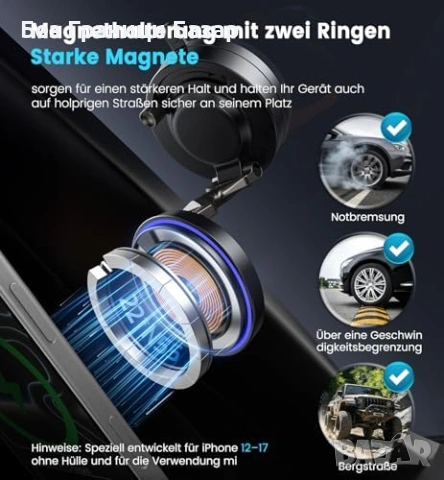 Нова MagSafe стойка за кола 15W безжично зарядно 360° за iPhone Samsung телефон, снимка 3 - Селфи стикове, аксесоари - 54907564