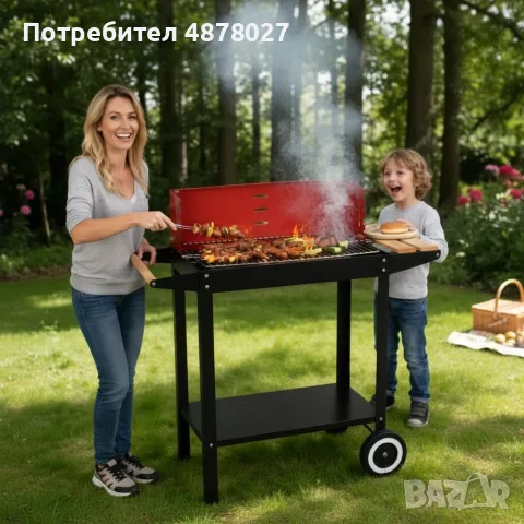 Градинско барбекю на колела, емайлирана стомана, 4 степени + Подарък 3 прибора, снимка 2 - Други стоки за дома - 55373052