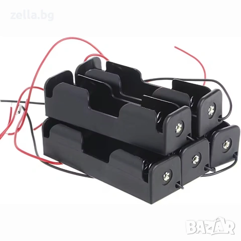Комплект 5 броя държачи за батерия 18650 3.7V с изводи – 1 слот, PP пластмаса, за Arduino, LED 10486, снимка 7 - Друга електроника - 54706396