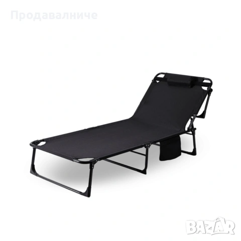 Сгъваемо къмпинг легло и градински шезлонг 2в1, с мек матрак и възглавница, Регулируем, Черен, снимка 4 - Градински мебели, декорация  - 54757814