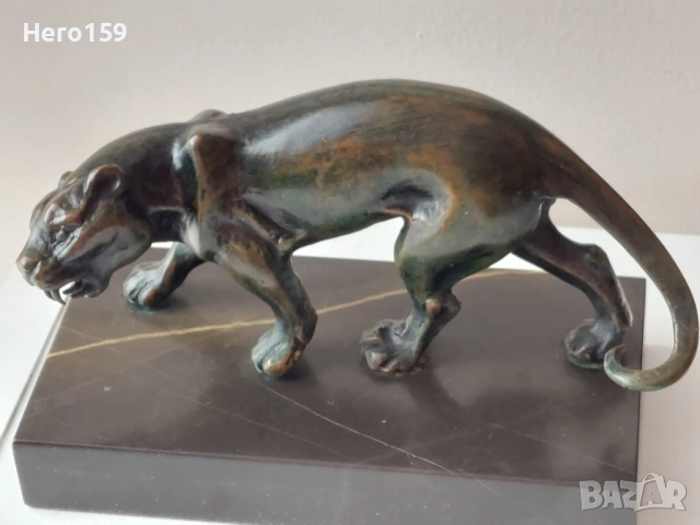 WMF-Посребрена фигура на куче 1910-1925 год.Прекрасна авторска бронзова фигура''ПАНТЕРА'', снимка 10 - Антикварни и старинни предмети - 54613918