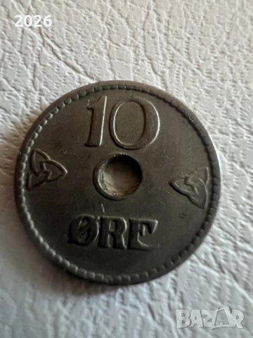 Стара норвежка монета с отвор 10 йоре 1924 г. – Кралство Норвегия