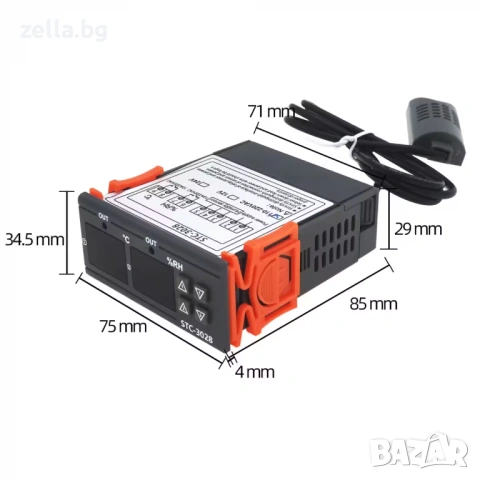 Дигитален термостат и хигростат STC-3028 220V – 2 релета 10A, комбиниран сензор за инкубатор 10108, снимка 3 - Друга електроника - 54657832