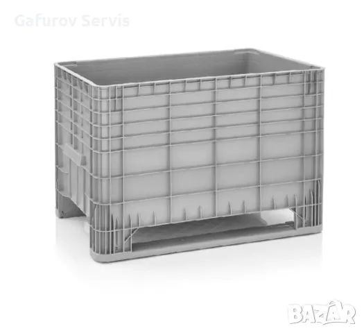 Плътен пластмасов бокс палет с 2 шини 500 л – 1200 × 800 мм
