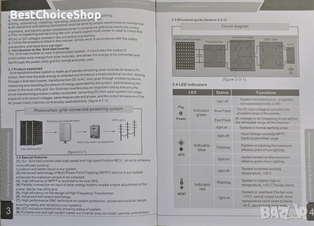 500Watt 24V соларен Микро инвертор Чиста синусоида MPPT DC26V-45V към AC230V, снимка 5 - Друга електроника - 55093564