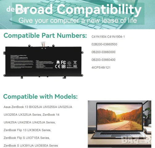 Батерия за лаптоп Asus 15.48V 67WH C41N1904-1, снимка 3 - Батерии за лаптопи - 54422874