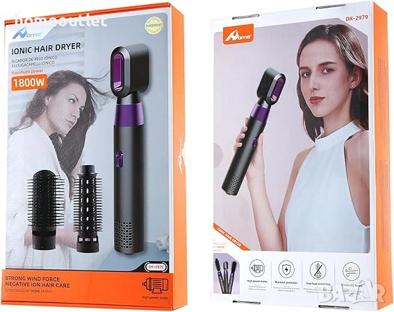 ПРОМОЦИЯ Компактен сешоар с три сменяеми приставки, 1800W - технология с отрицателни йони - DK-2979, снимка 4 - Сешоари - 54146628