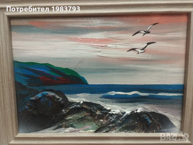 Красива стара морска картина,подписана., снимка 2 - Картини - 55432211