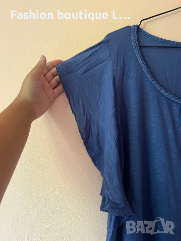 2.5 широка памучна рокля в син цвят с плетка около врата L / XL размер 👗, снимка 2 - Рокли - 55365306