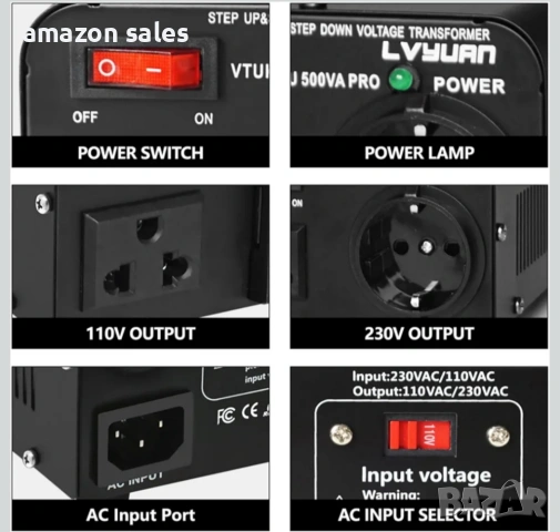 Cantonape Преобразувател на напрежение - Изход 110/220V AC - 500W Тороидален трансформатор - 110V 22, снимка 6 - Друга електроника - 54479464