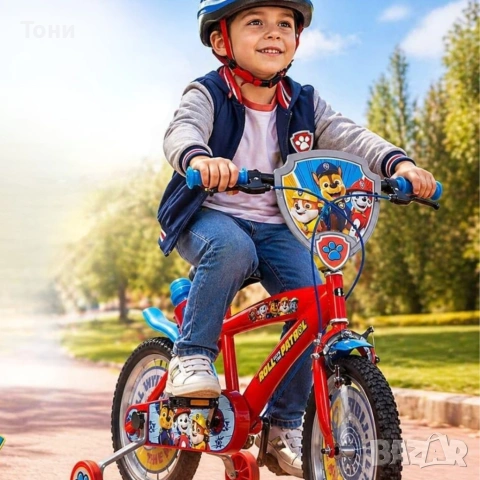 Детски велосипед Paw Patrol 16” – със спомагателни колела, спирачки и бутилка за вода, снимка 6 - Велосипеди - 54745433