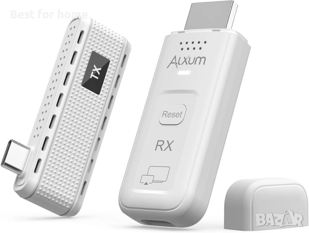 Alxum USB-C безжичен HDMI предавател и приемник, комплект 2 в 1: Plug & Play и AirPlay/Miracast 