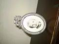 Антична овална фоторамка с метален цвят, украсена с  панделка в горната част, снимка 8