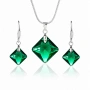 Комплект бижута Emerald Shimmer със зелени кристали – колие и обеци Square, снимка 1