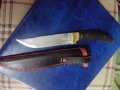 Майсторски нож от биволски рог и красива ръчно рисувана орнаментика и кания., снимка 2