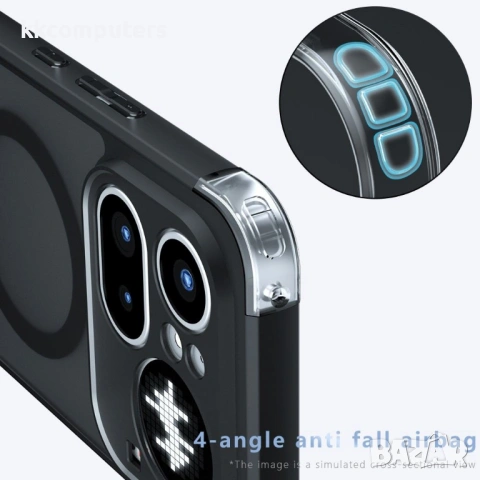 Магнитен Матов Калъф за Nothing Phone (4a) Pro - 360° стойка, 12 Airbag, N52 магнит, Прозрачно-черен, снимка 4 - Калъфи, кейсове - 54250261