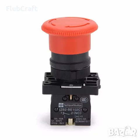 Панелен превключвател червен, гъба, ф22mm, 10A/240VAC, 2 позиции, SPST