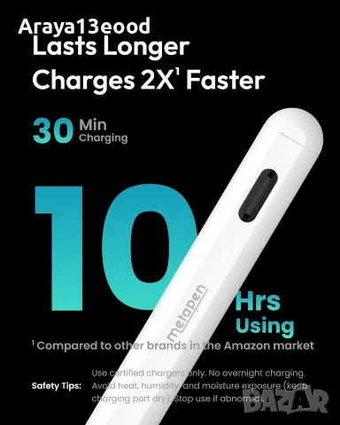 Стилус metapen Pencil A8 за iPad 2018–2026 с USB-C зареждане и Pixel Precision, снимка 4 - Аксесоари за Apple - 55702537