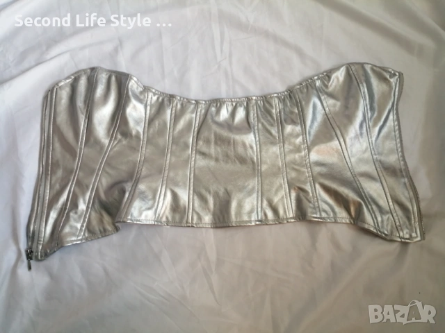 Amisu дамски кожен сребърен корсет-бюстие р-р S, снимка 15 - Корсети, бюстиета, топове - 54115195