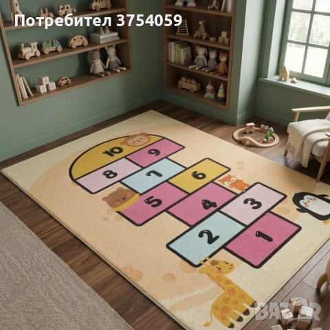 Детски килим за игра 120х160см - Пясъчен килим с жирав и розова дама, противоплъзгащ и миещ се, снимка 2 - Килими - 55162531