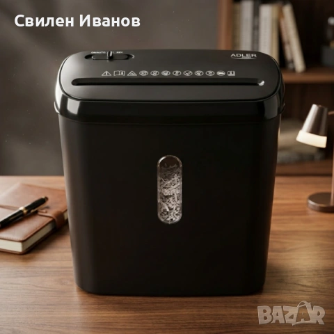 Шредер за документи Adler – Сигурно унищожаване P-2, до 6 листа наведнъж, тиха работа и защита от пр, снимка 2 - Друга електроника - 54349788