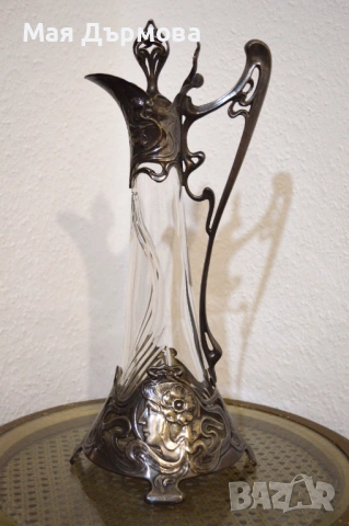  СТАРИННА каничка за вино СЕЦИСИОН СРЕБРО 800 проба, снимка 10 - Антикварни и старинни предмети - 54169179