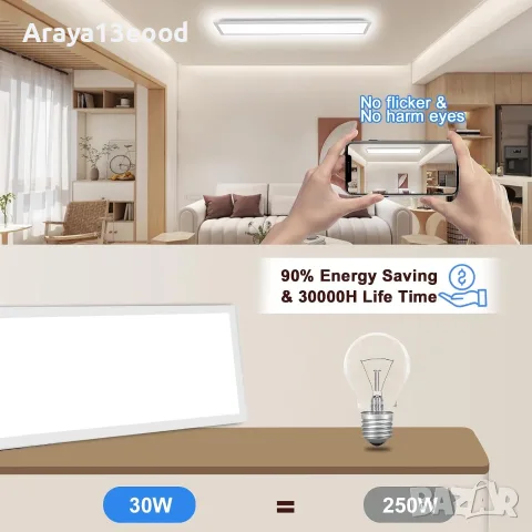LED Панел за таван 100x25 см 30W димируем с дистанционно управление, снимка 3 - Лампи за таван - 55456165