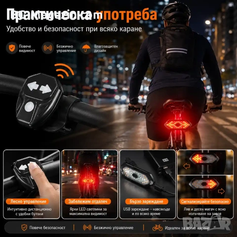 Мигачи задни светлини за колело LED стоп водоустойчив ярки за велосипед със звънец аларма USB мощен, снимка 3 - Аксесоари за велосипеди - 50963161